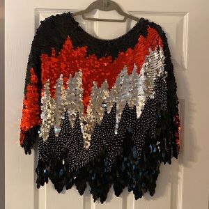 Black, red and silver sequin top size medium
